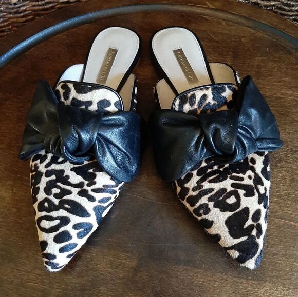 Louise et Cie Lo Cela Cow Hair Leather Slip On Mules 6 36.5 Bow Jaguar Flats - Picture 2 of 12